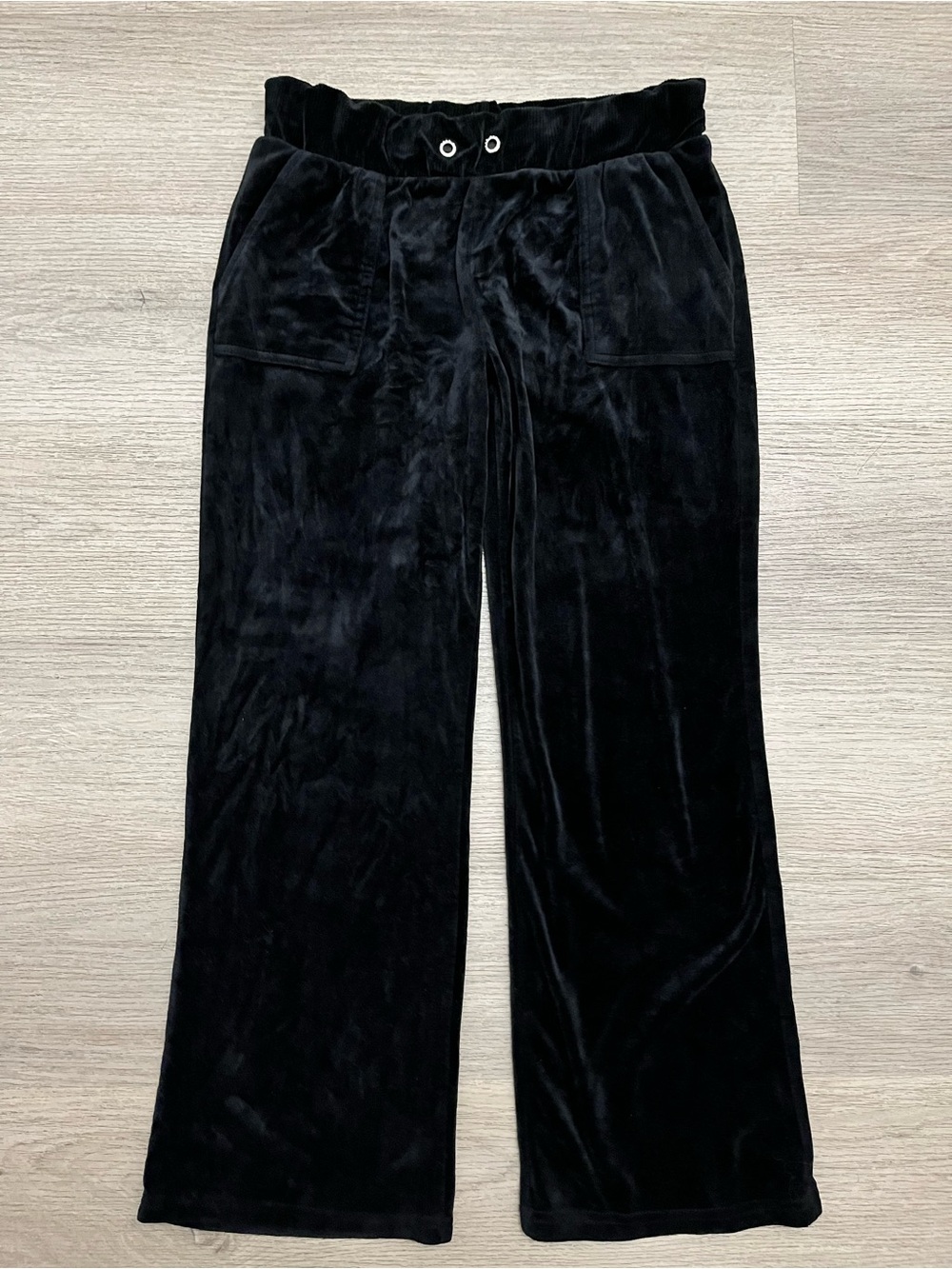 bebe Velvet Black Fleece-Lined Sweatpants Size Large Wide Leg